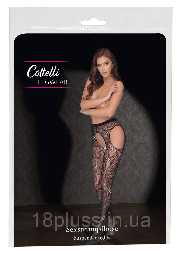 Колготки-сітка з блискітками та імітацією панчіх Cottelli Collection Suspender Tights S-L ✨, фото 1