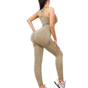 Легінси з пушап для фітнесу еластичні лосини для тренувань розмір 42-48 на зріст до 168 см пісочного кольору