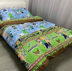 Полуторний комплект постільної білизни із Бязі Голд "Майнкрафт"