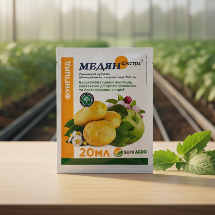 Фунгіцид Медян Екстра, 20 мл — контактний мідьвмісний захист від грибкових і бактеріальних хвороб, фото 1