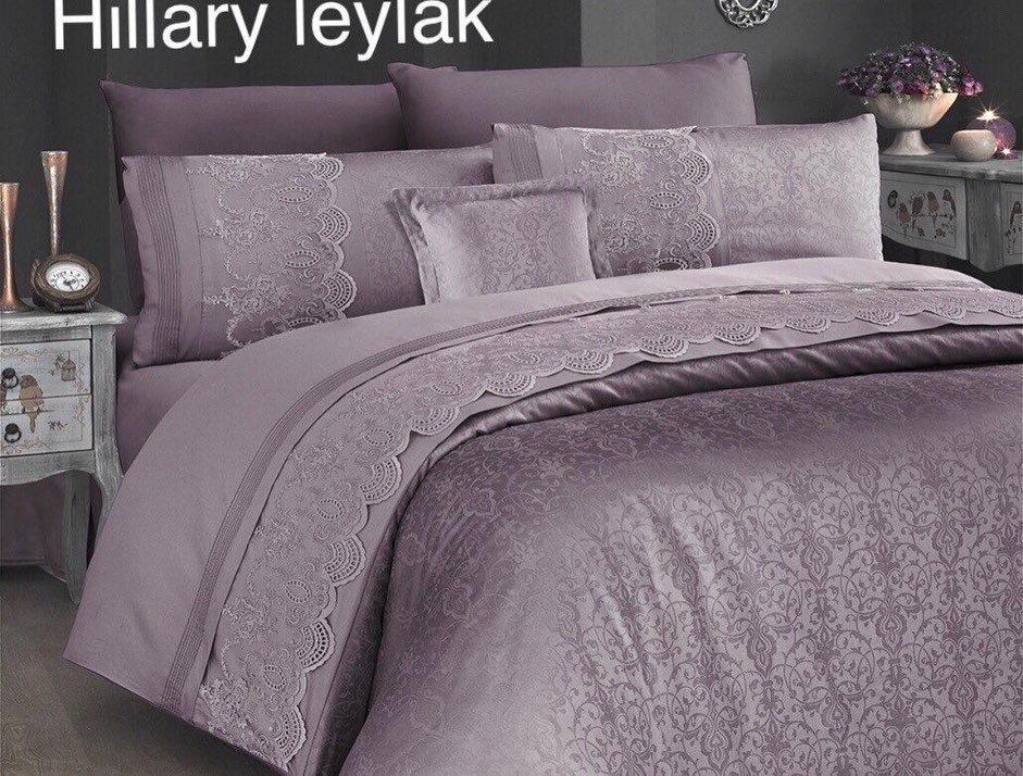 Постільна білизна First Choice Vip сатин євро розмір Hillary leylak, фото 1