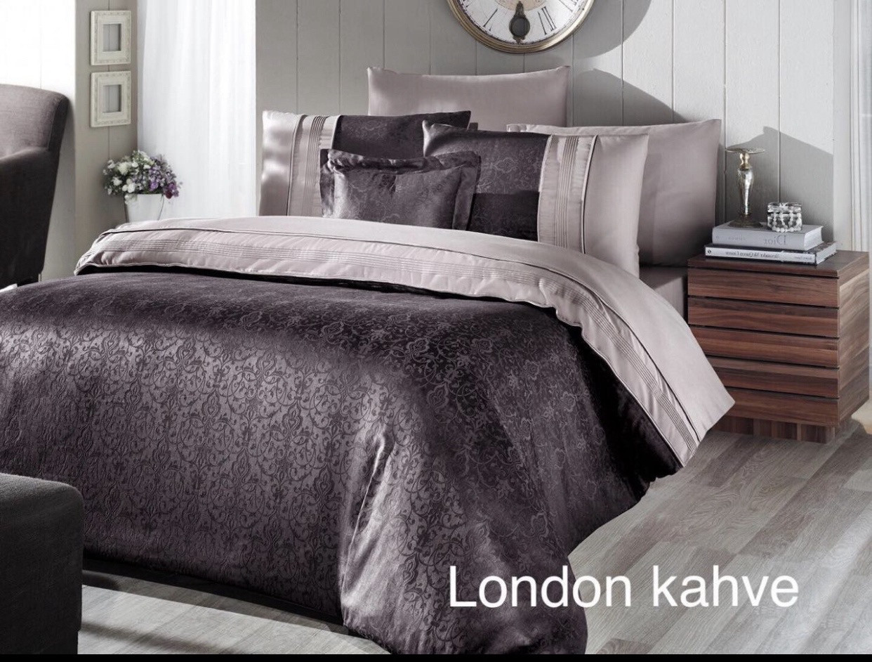 Постільна білизна First Choice Vip сатин євро розмір London kahve, фото 1