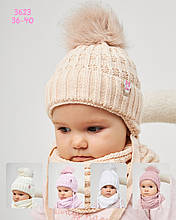 Дитячий теплий комплект для дівчаток, шапка та хомут на зав'язках, розмір 36-40