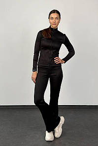 Костюм жіночий прогулянковий спортивний трикотажний рубчик чорний 3767-02