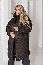 Стьобане зимове пальто шоколад у великому розмірі батал Розміри: 48-50, 52-54, 56-58, 60-62, фото 3