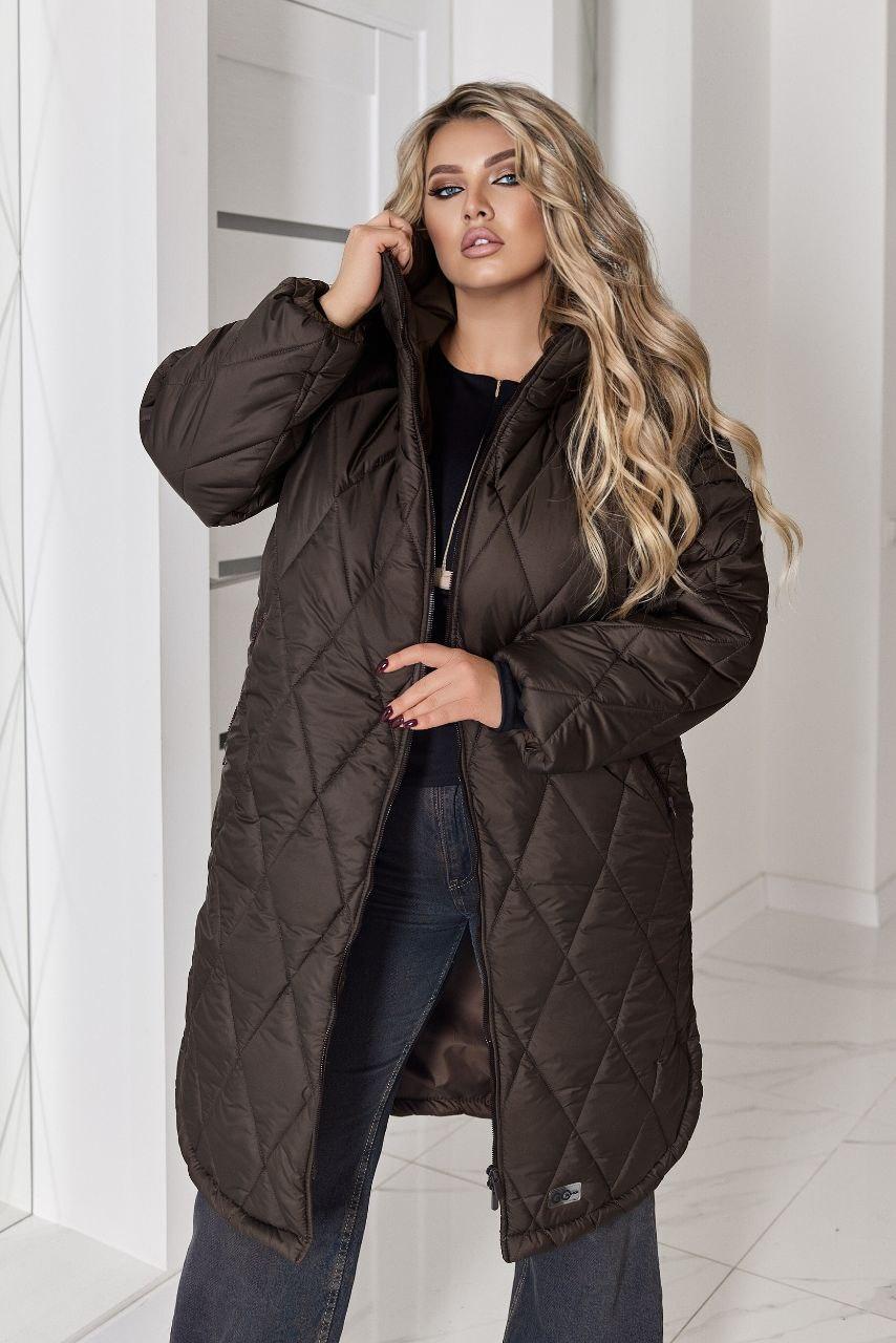 Стьобане зимове пальто шоколад у великому розмірі батал Розміри: 48-50, 52-54, 56-58, 60-62