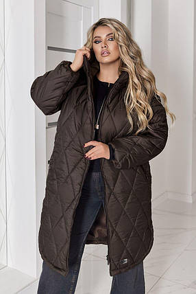 Стьобане зимове пальто шоколад у великому розмірі батал Розміри: 48-50, 52-54, 56-58, 60-62, фото 1