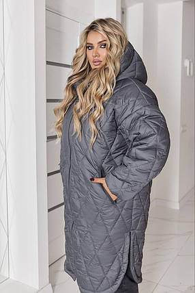 Стьобане зимове пальто сіре у великому розмірі батал Розміри: 48-50, 52-54, 56-58, 60-62, фото 2