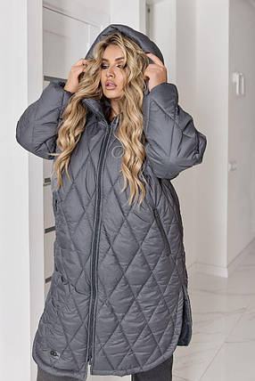 Стьобане зимове пальто сіре у великому розмірі батал Розміри: 48-50, 52-54, 56-58, 60-62, фото 1