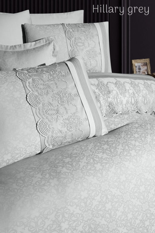 Постільна білизна First Choice Vip сатин євро розмір Hillary grey, фото 1