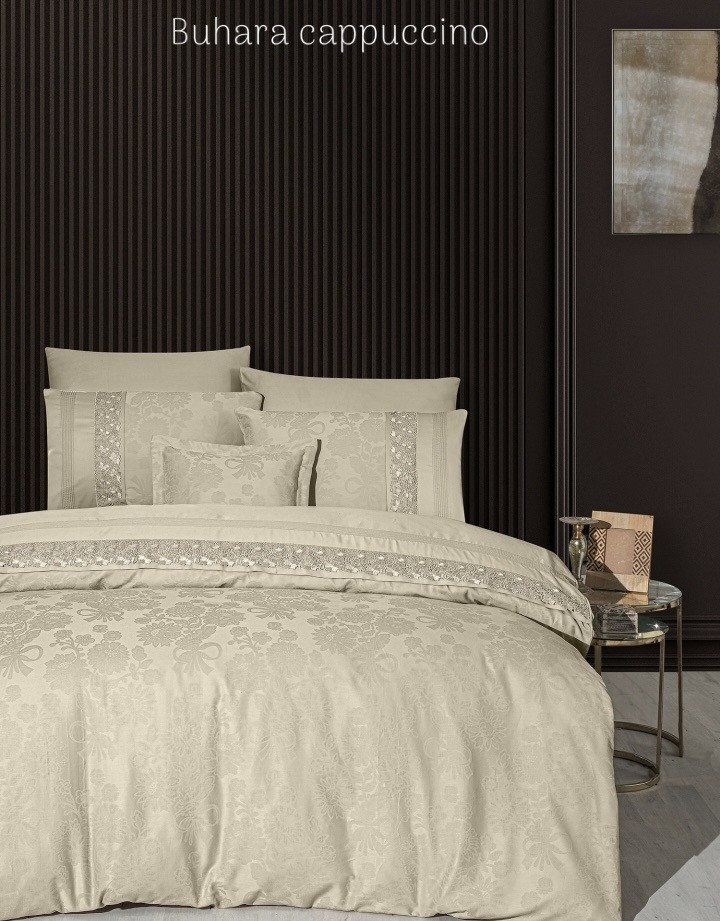 Постільна білизна First Choice Vip сатин євро розмір Buhara cappuccino, фото 1