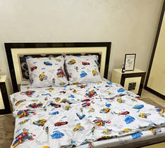 Полуторний комплект постільної білизни із Бязі Голд "Вантажівки"