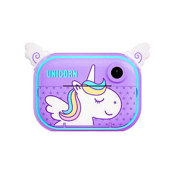 Фотоапарат дитячий моментального друку No Brand Camera Єдиноріг для фото та відео FullHD фіолетовий (UR190VBL)
