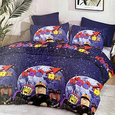Двоспальний дитячий комплект постільної білизни з тканини Бязь Голд "Планета роблекс"