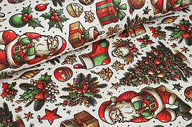 Ранфорс 240 см Санта, ялинки, подарунки, цифровий друк