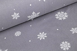 Фланель Сніжинки на сірому, ширина 240 см