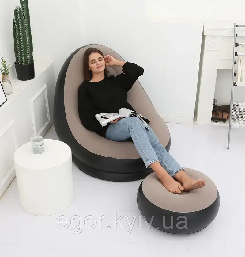 Надувне садове крісло з пуфиком Air Sofa Comfort zd-33223, велюр, 76*130 см, фото 1