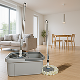 Швабра з автоматичним віджиманням і відром 10 л + 2 насадки Сірий, фото 2
