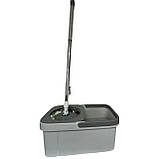 Швабра з автоматичним віджиманням і відром 10 л + 2 насадки Сірий, фото 4