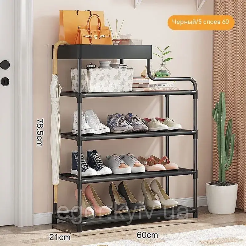 Стелаж для взуття Shoe rack BLACK Полиця для взуття-08-02, Метал, 60х18.5х78.5 см, фото 1