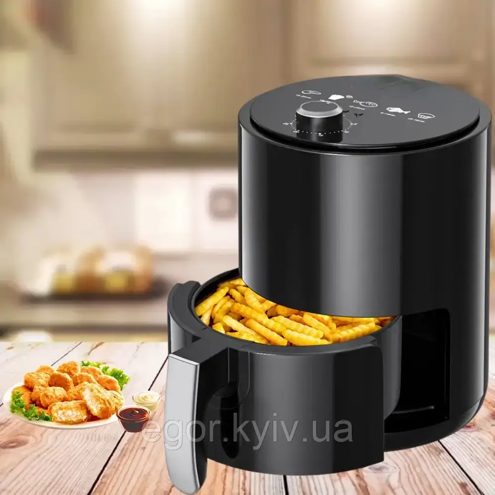 Безоливна фритюрниця зі знімною чашею Air Fryer BW-3011 Аерофритюрниця без олії з таймером і чашею 3.2 л, фото 1