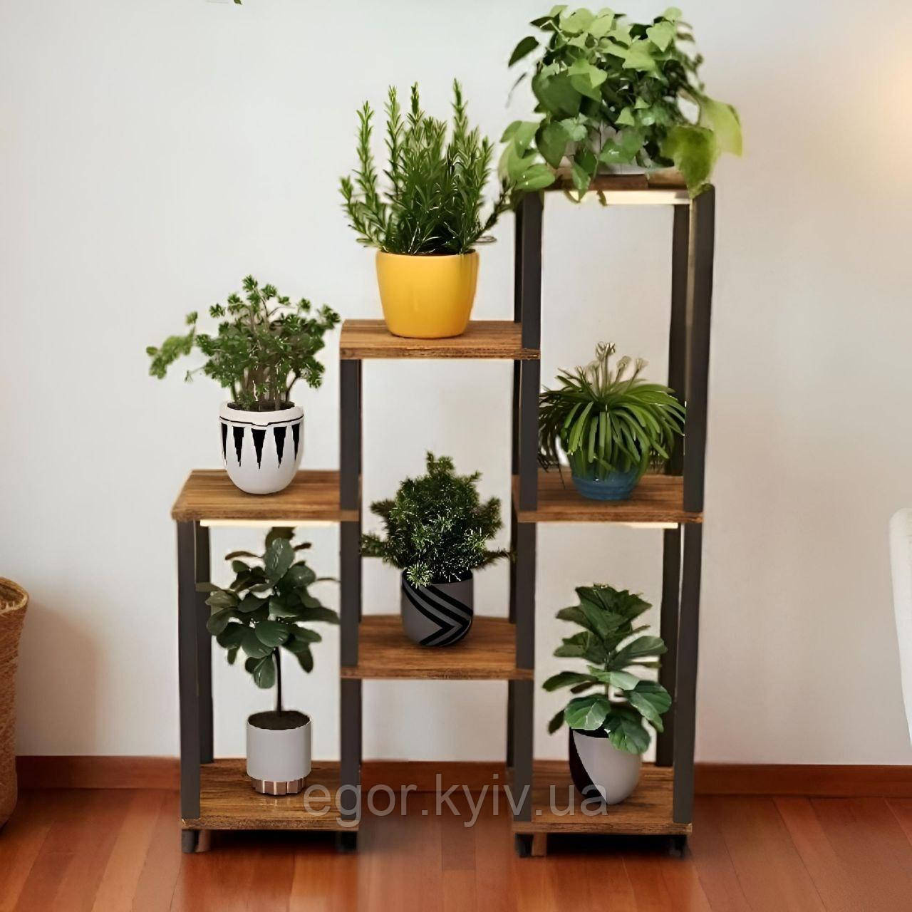 Стійка-полиця для квітів із дерева та металу, багатоярусна (CVT-8), фото 1