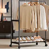 Подвійна стійка-вішалка 112×56×30 см на колесах із полицею для взуття YH9918-1, фото 4