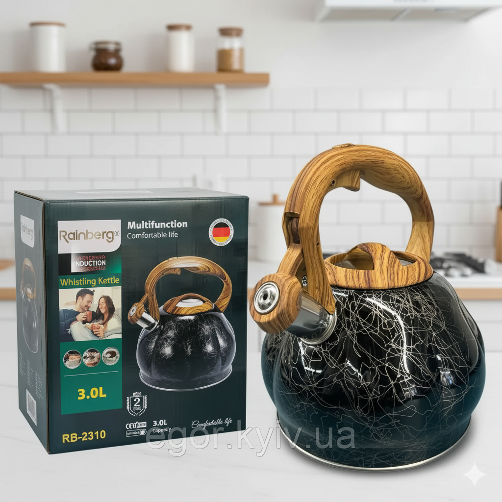 Чайник Rainberg RB-2310 3 л зі свистком для газових, індукційних і електричних плит, фото 1