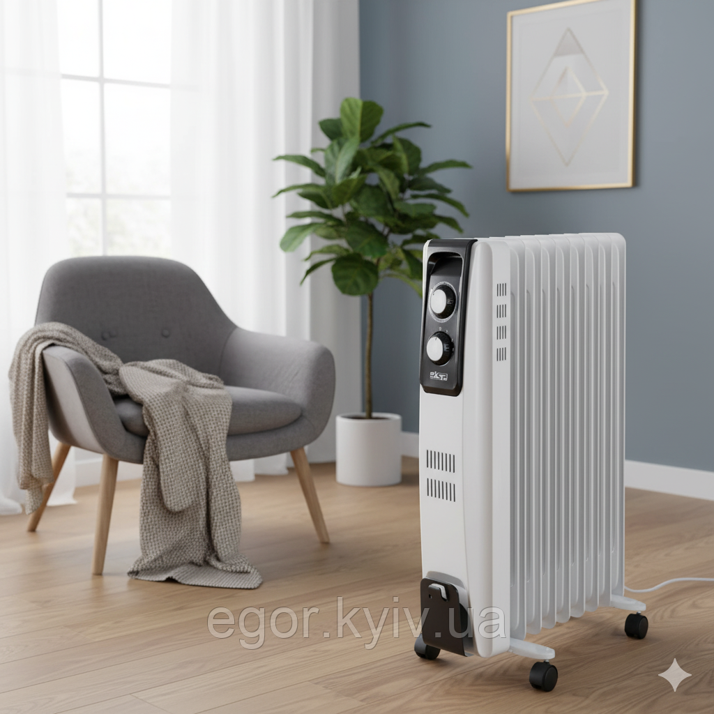 Нагрівач радіаторний оливний DSP KD3021 2000 Вт Побутовий електрорадіатор радіатор на 9 секцій, фото 1