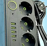 Мережевий фільтр живлення UA Power Socket F09U на 6 метрів 3 розетки +4 USB + Type-C Port, мережевий подовжувач, фото 3