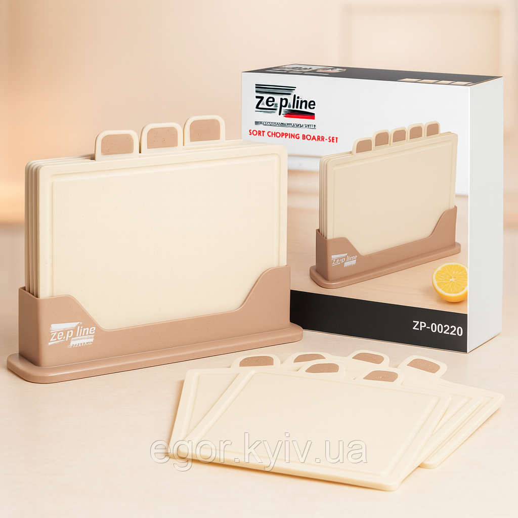 Кухонний набір дощок Zepline ZP-00220 Коричневий — 5 штук, зі зручною підставкою, фото 1
