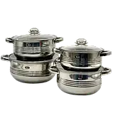 Набір каструль із кришками з неіржавкої сталі на 8 предметів Grand GR-7020 Набір кухонного посуду, фото 2