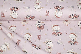 Сатин-твіл Зайчики балерини на пудрі