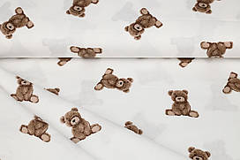 Сатин-твіл Плюшеві ведмедики на молочно-білому