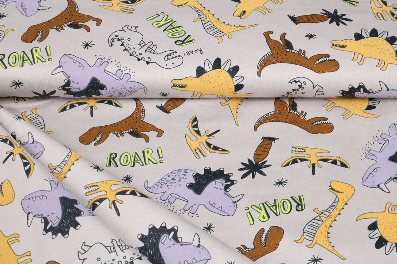 Сатин-твіл Динозаври на сірому