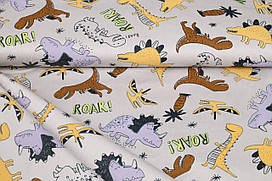 Сатин-твіл Динозаври на сірому