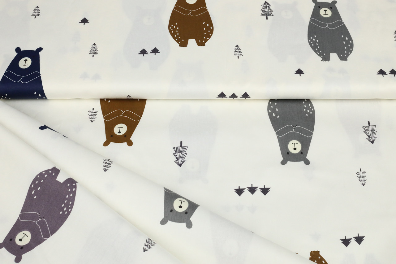 Сатин-твіл Ведмедики коричневі, сині