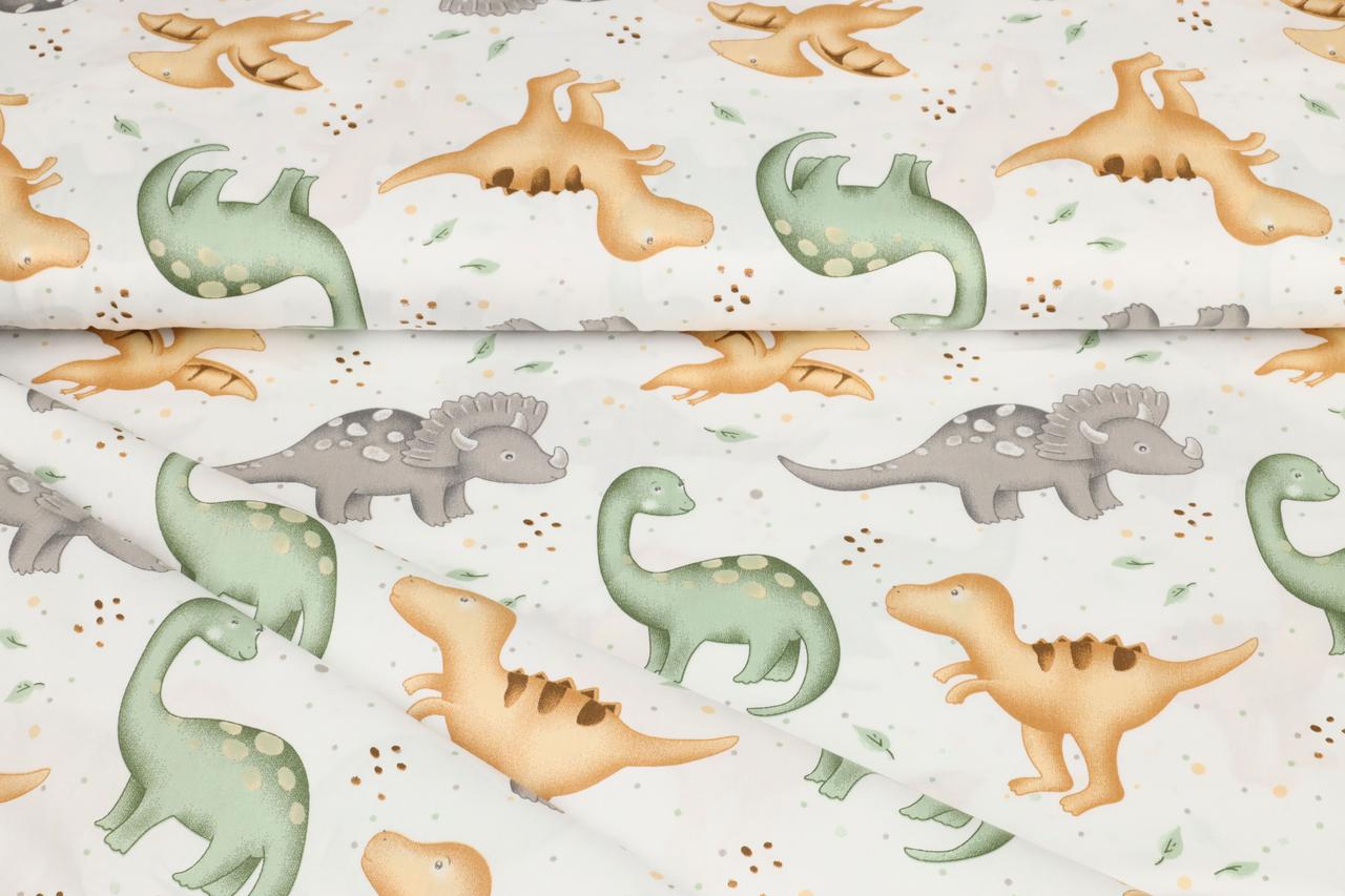 Сатин-твіл Динозаврики сірі, гірчичні, зелені
