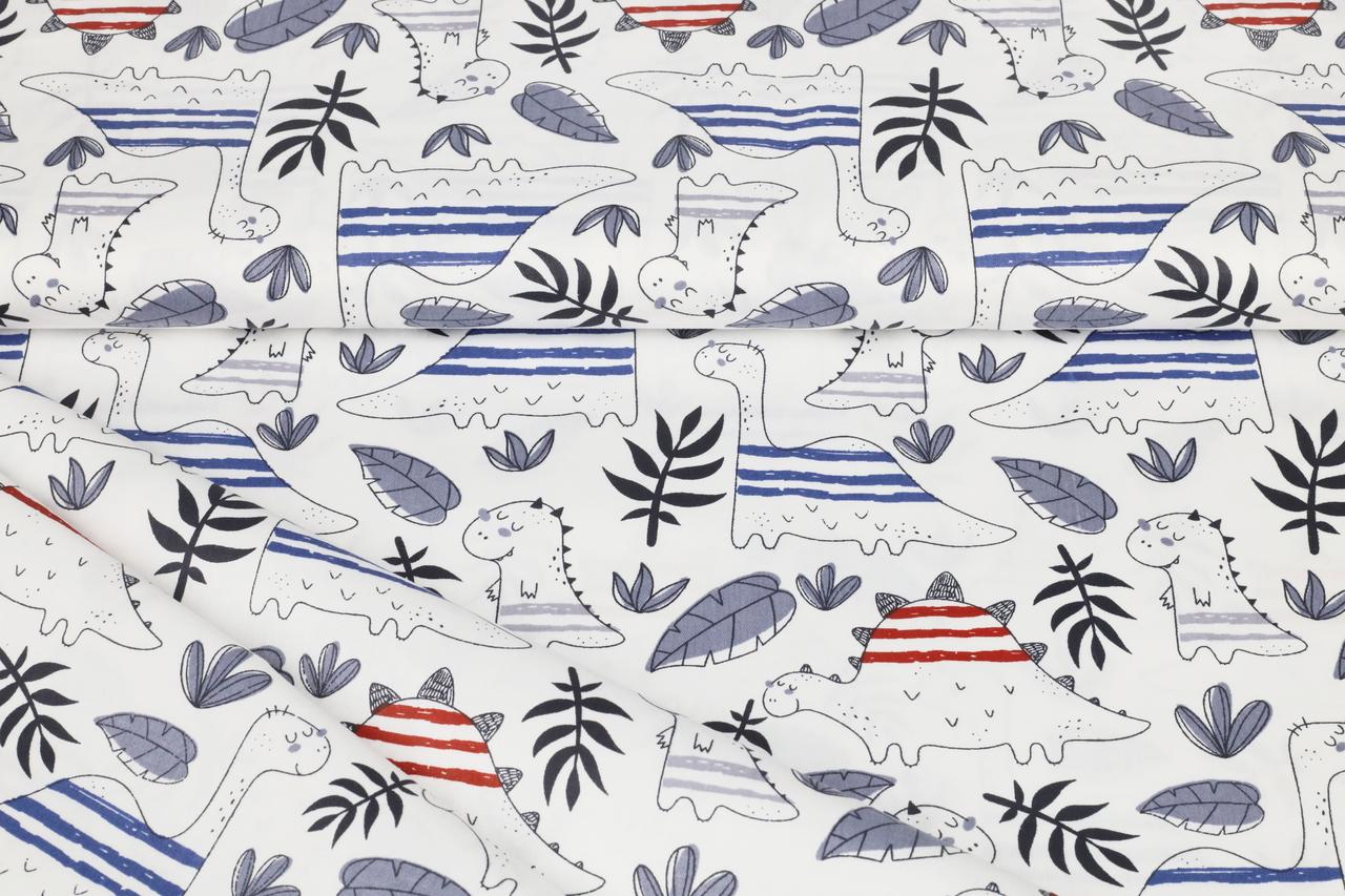 Сатин-твіл Діно, червоні, сині смужки, фото 1