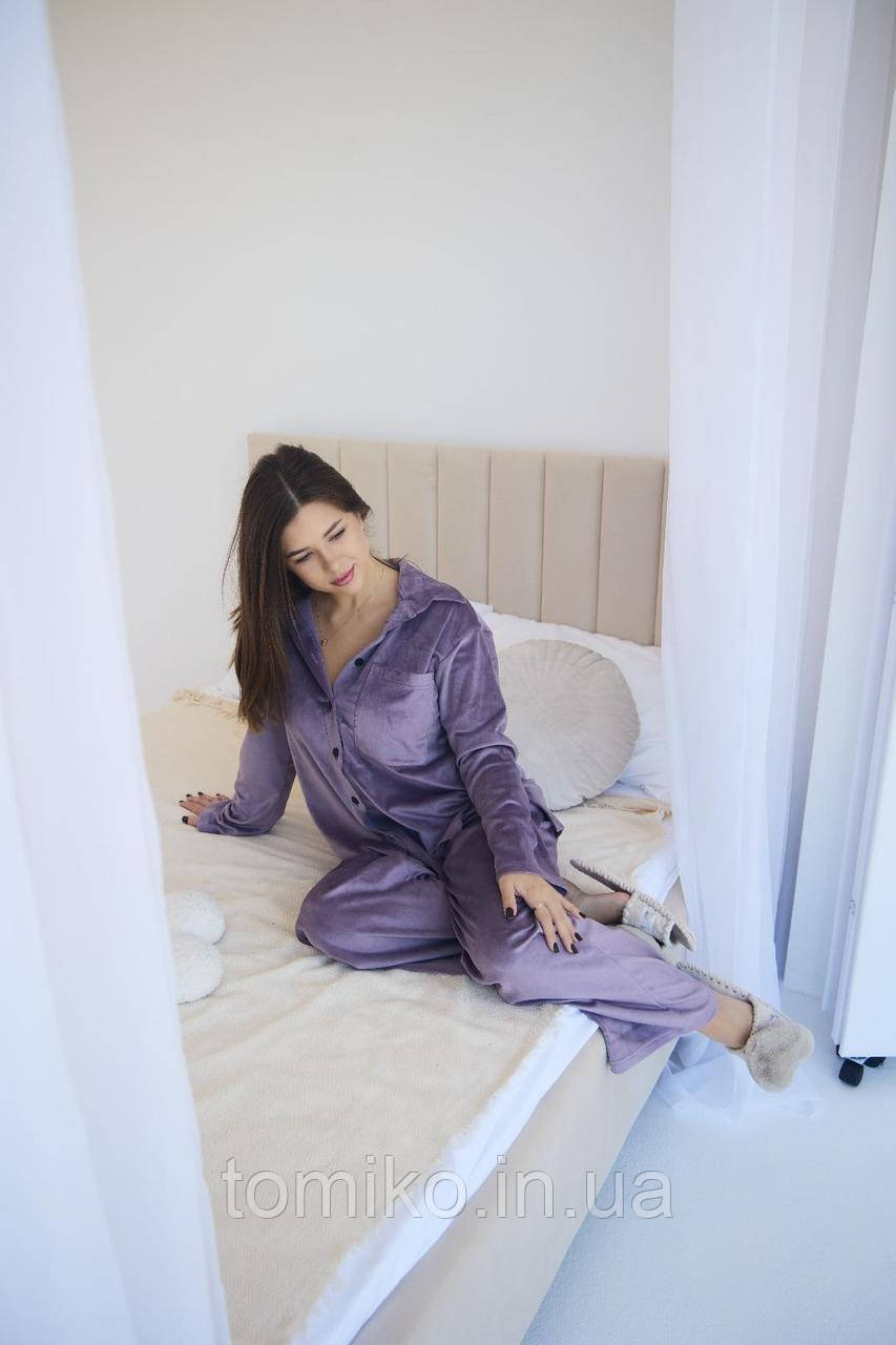 Сорочка з брюками палаццо лаванда.