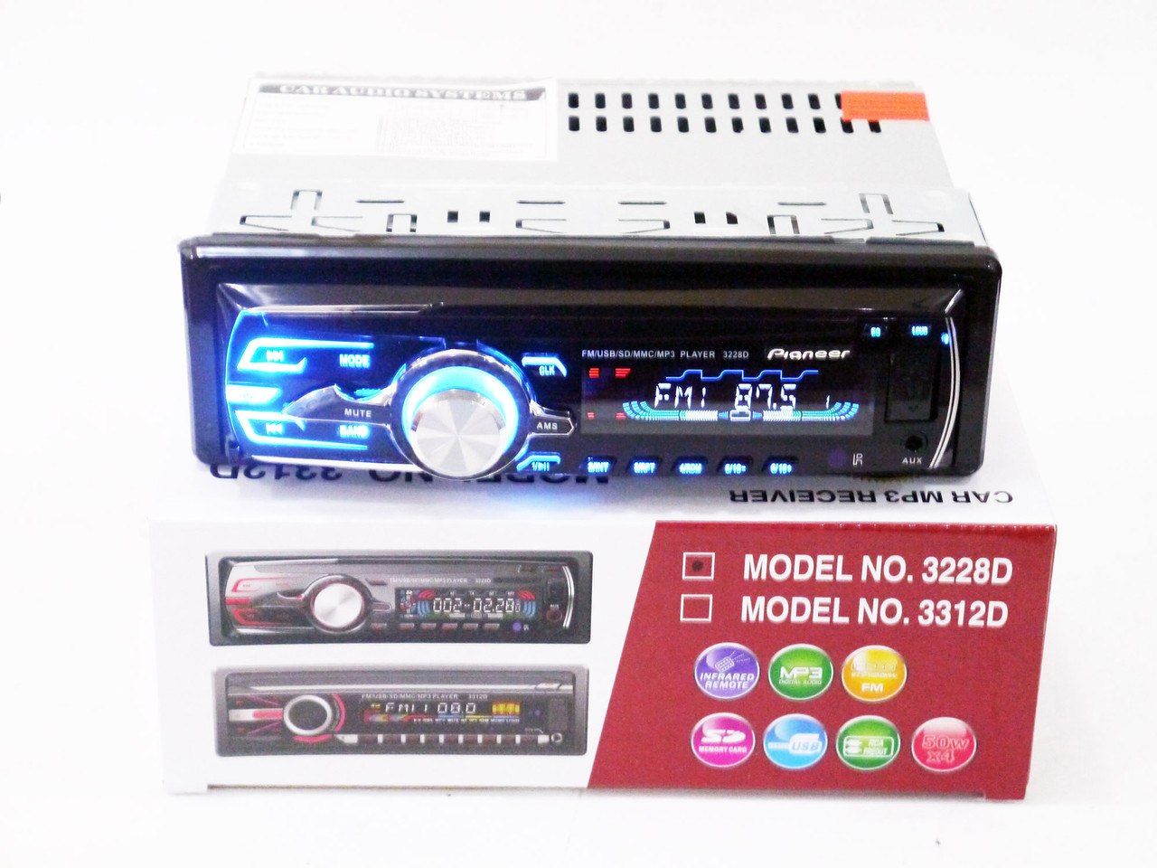 Автомагнітола 3228D Usb+RGB підсвітка+Fm+Aux+ пульт С'ЄМНА ПАНЕЛЬ (4x50W)