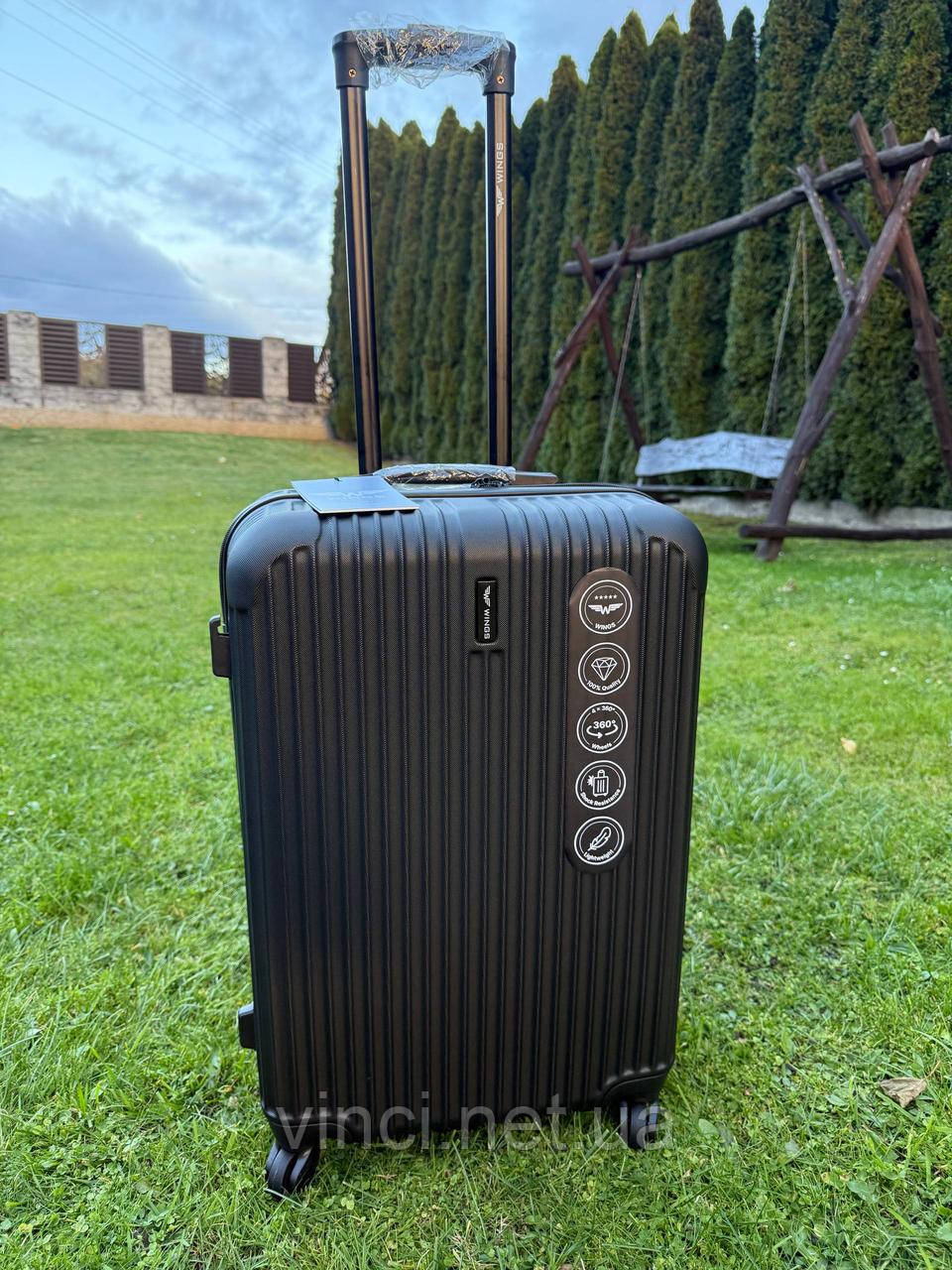 Валіза дорожня на 4х колесах СЕРЕДНЯ 65x43x26см 63л WINGS TR058 М ЧОРНА, фото 1