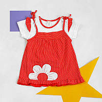 КП - 204" 1 " /р. 74/ /червоний/ Комплект для дівчинки: сарафан на зав'язках, футболка