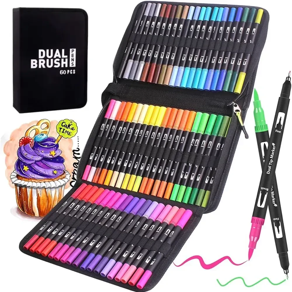 Акварельні двосторонні маркери для скетчінгу Color 60шт. Набір маркерів для малювання з сумкою
