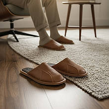 Шкіряні чоловічі капці на хутрі 442-41