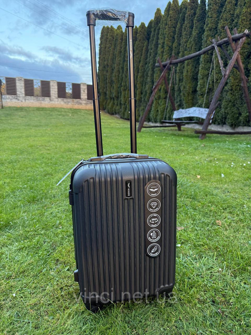 Валіза дорожня на 4х колесах МАЛА (ручна поклажа) 54x37x20см 38л WINGS TR058 S ЧОРНА, фото 1