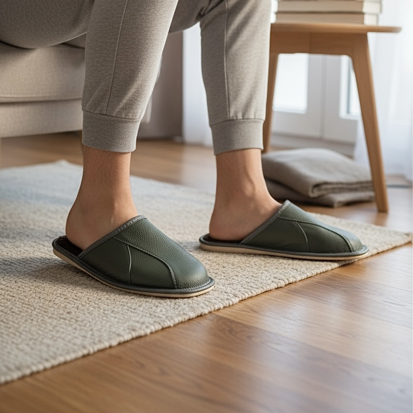 Шкіряні чоловічі капці на хутрі 444-42, фото 1