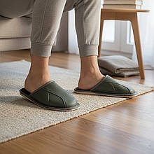 Шкіряні чоловічі капці на хутрі 444-41