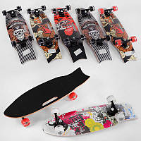 Скейт з 32026 (6) 6 видів, дека з ручкою, дошка=70см, колеса PU світяться, d=6см
