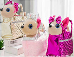 М`яка іграшка C 62908 (40) 3 види, "Собачка", висота 26 см, сумка-переноска, інтерактивна, ходить, співає англійською мовою, у